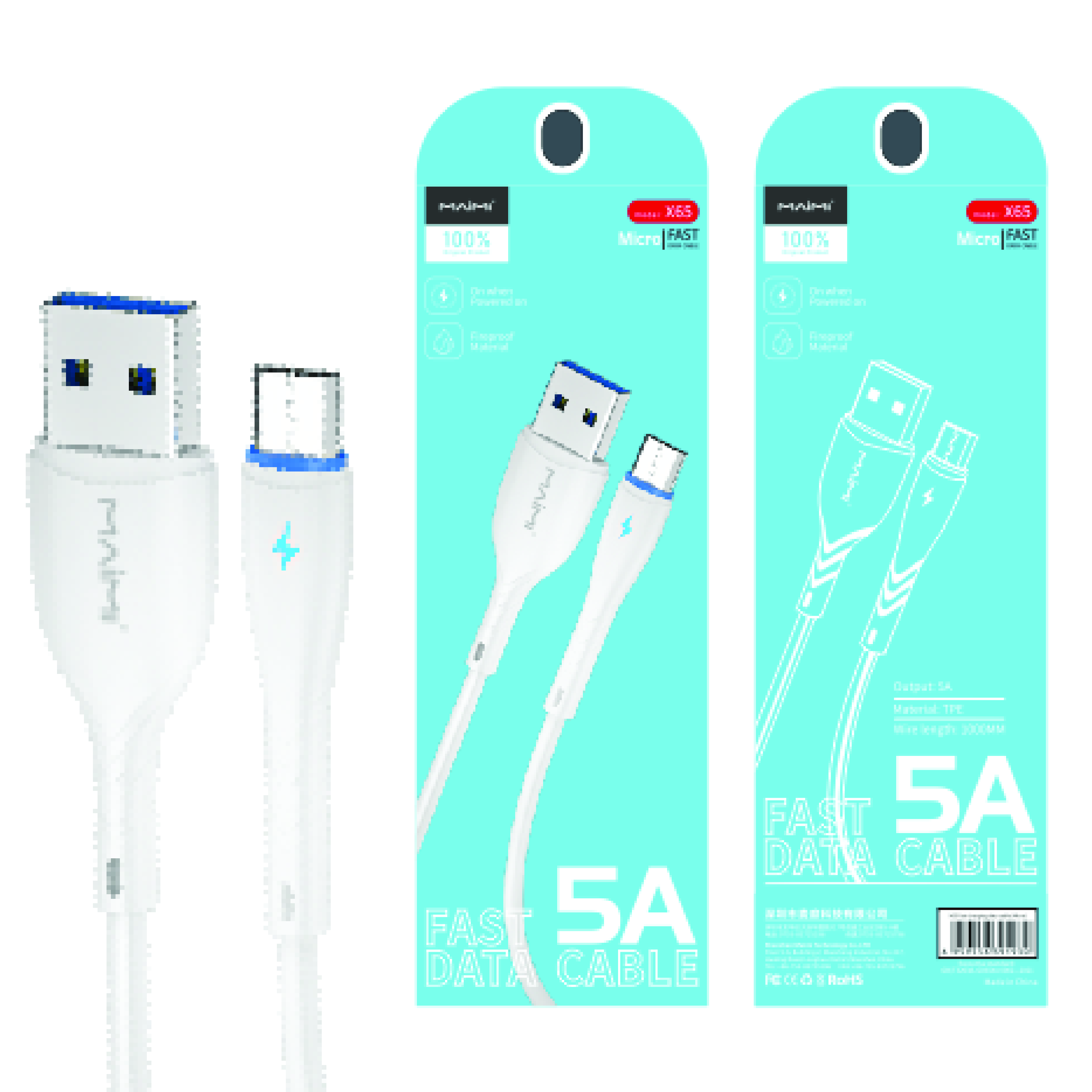 KABEL DATA MAIMI X65-5A-MICRO-1M-WHITE-MOLDING WITH LAMP FAST CHARGING ORIGINAL